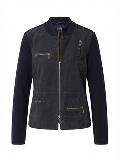 Basler Weekend Wool and Suede Zip-Up Jacket Navy EU 38 UK 12 - Image 1