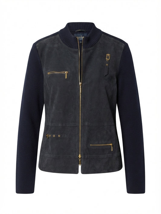 Basler Weekend Wool and Suede Zip-Up Jacket Navy EU 38 UK 12 - Image 1