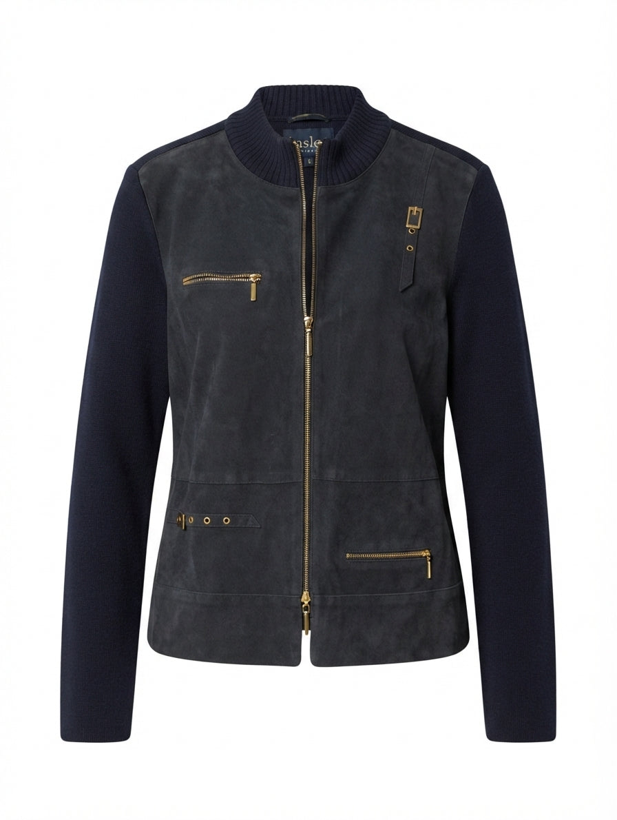 Basler Weekend Wool and Suede Zip-Up Jacket Navy EU 38 UK 12 - Image 1