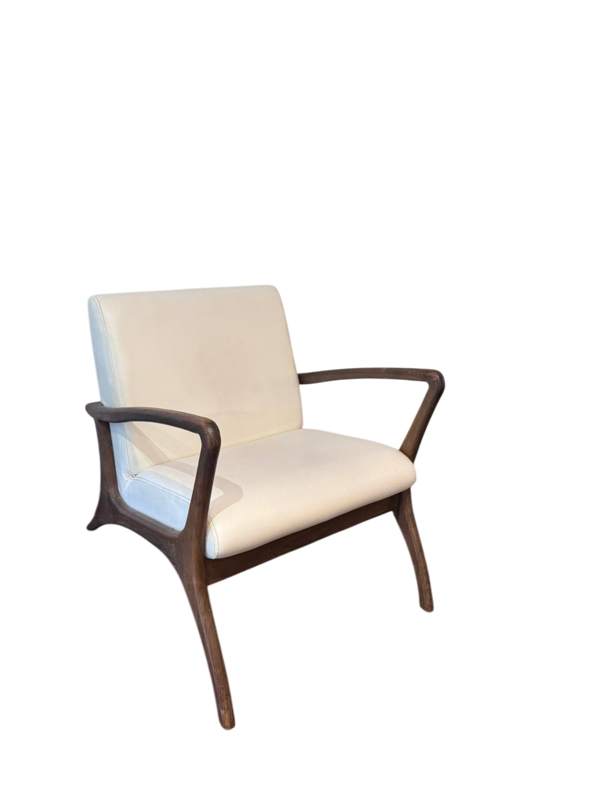Coco Republic Mid-Century Modern Style Accent Chair - Cream Vegan Leather - Image 2