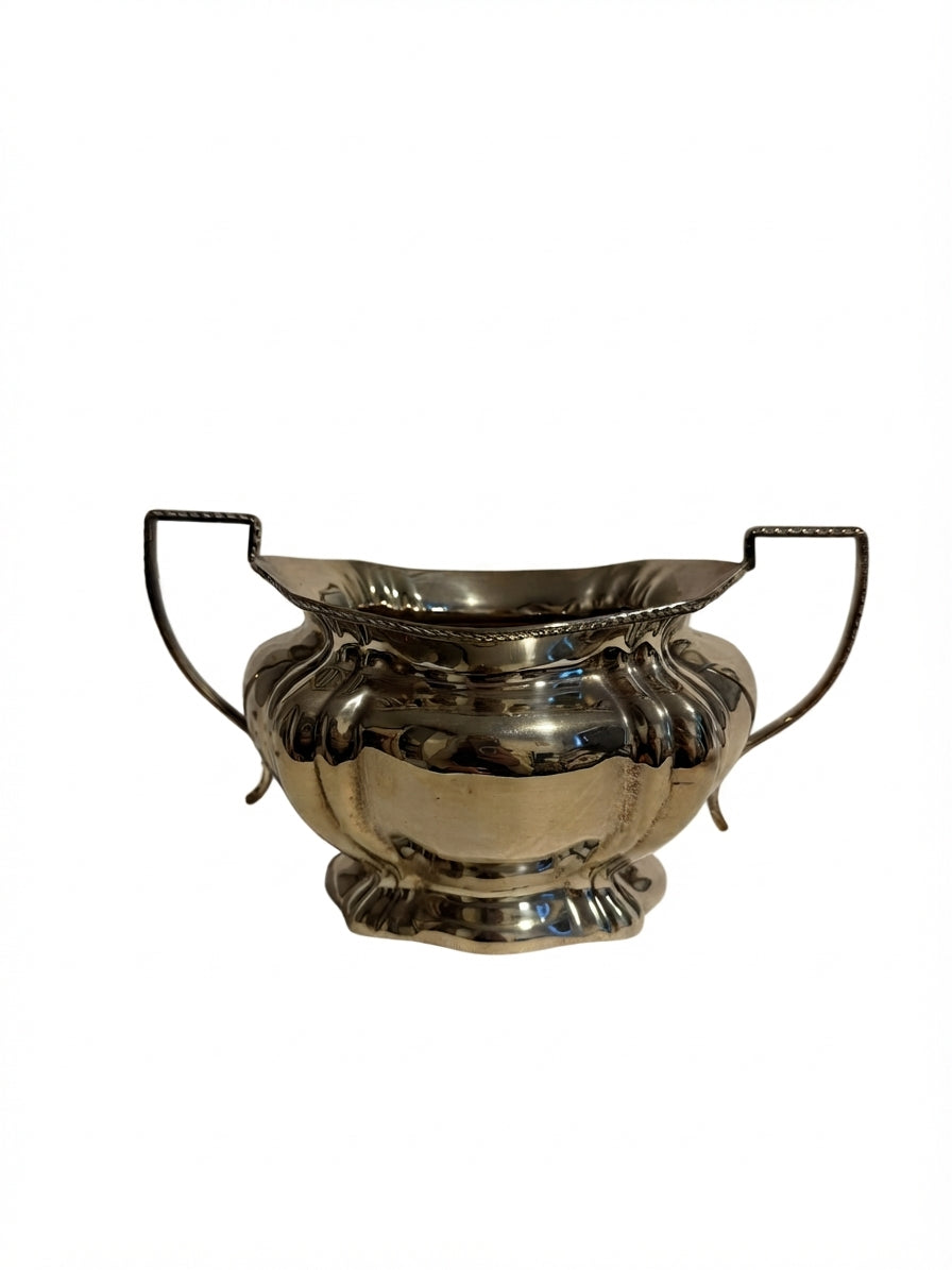 Vintage Silver-Plated Sugar Bowl Two-Handled Scalloped Edge - Image 1