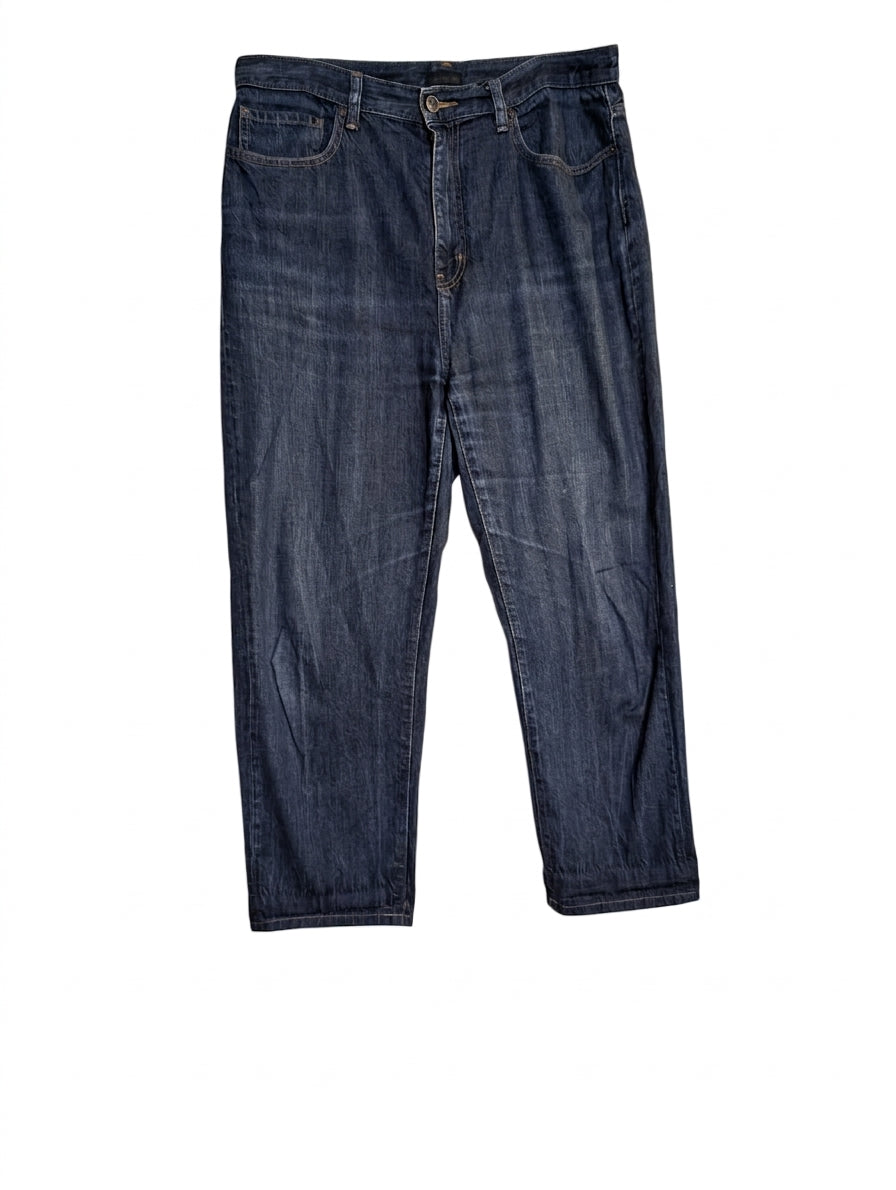 Uniqlo High Rise Straight Leg Jeans Dark Blue 32 inch Waist - Image 1