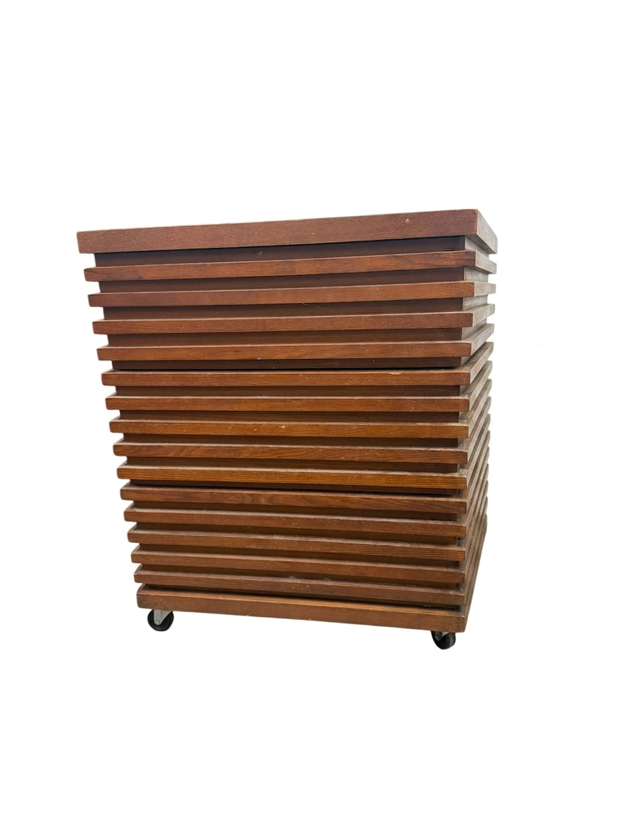 Vintage Mid-Century Modern Slatted Wood 3-Drawer Rolling Side Table - Image 1
