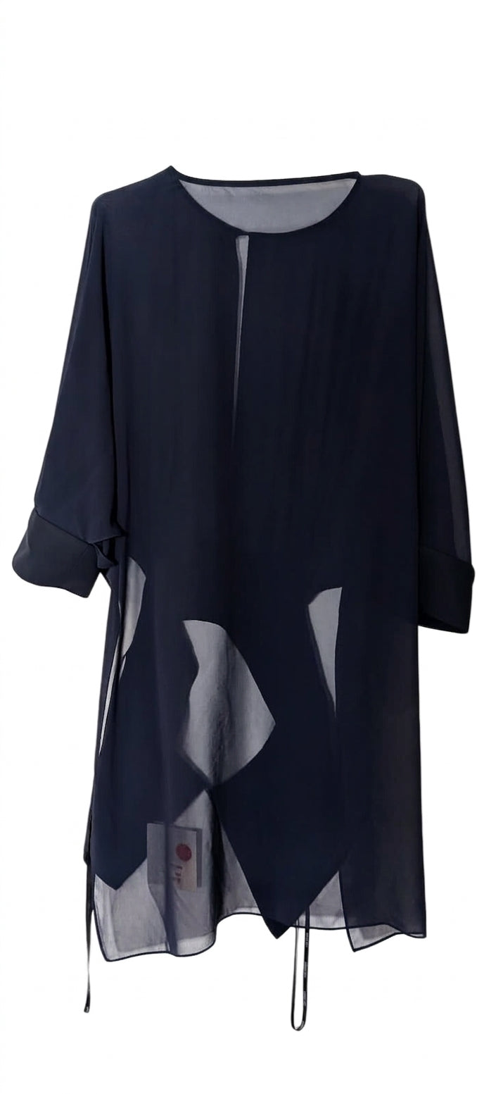 Carla Zampatti Lapis Georgette Ethereal Tux Top - Navy Size 12 - Image 1