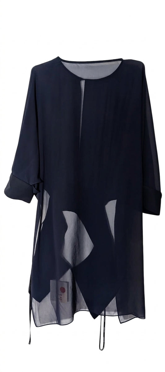 Carla Zampatti Lapis Georgette Ethereal Tux Top - Navy Size 12 - Image 1
