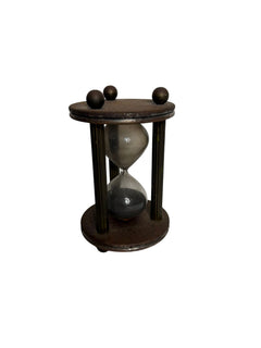 Vintage Industrial Style Brass and Wood Hourglass Sand Timer - Image 1