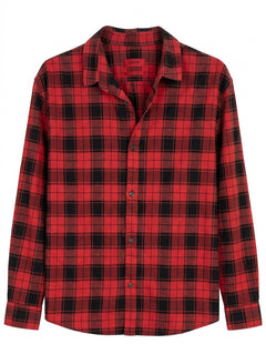 HUGO Boss Red and Black Plaid Button-Down Shirt - Men's Size M - Image 1