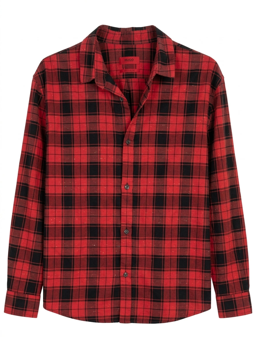 HUGO Boss Red and Black Plaid Button-Down Shirt - Men's Size M - Image 1