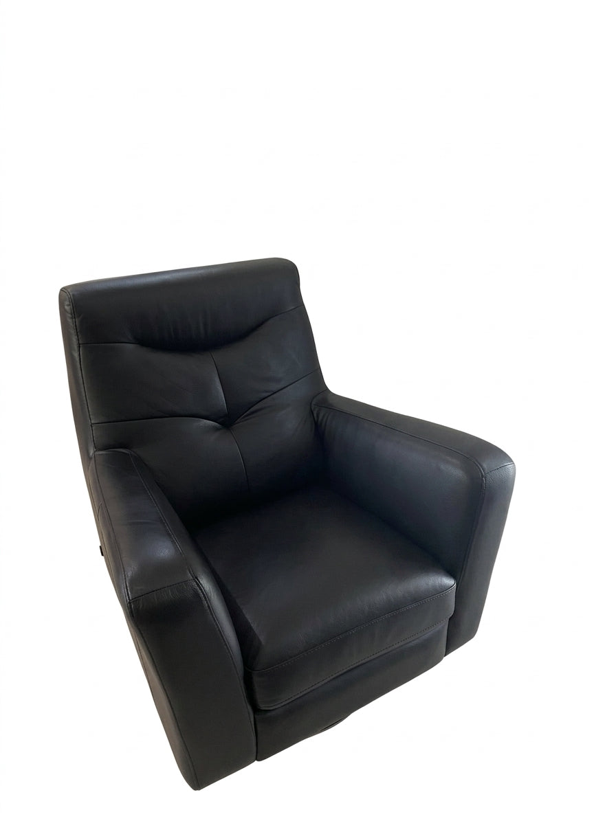 Demir Italian Leather Swivel Armchair - Premium Black Comfort - Image 1