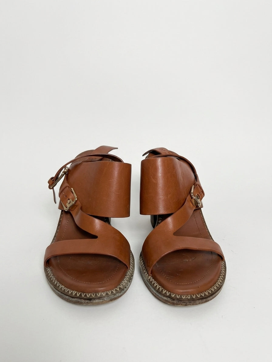 Tod's Leather Block Heel Sandals - Elegant Italian Crafted Tan Brown - Image 1