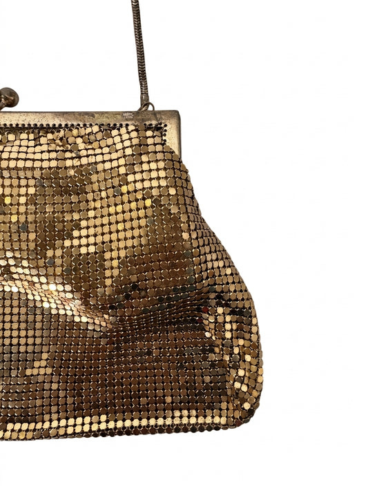 Vintage Gold Tone Metal Mesh Evening Bag Clutch - Image 1