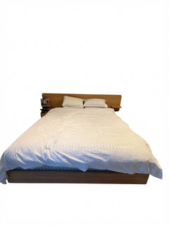 Mid-Century Modern Floating Platform Bed with Integrated Nightstands Wood - Image 1