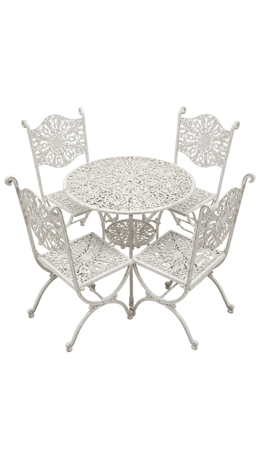 Vintage Style Ornate Cast Aluminum Bistro Set - White Garden Furniture - Image 1