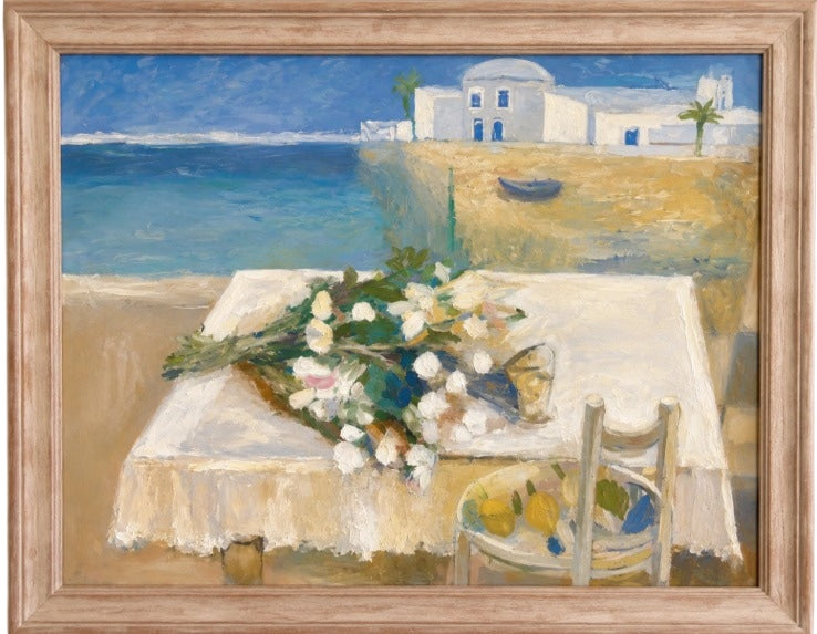 Original Oil Painting Gianni Pesse 1981 Italian Coastal Landscape Large Framed Artwork - Image 1