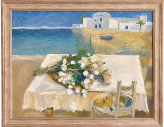 Original Oil Painting Gianni Pesse 1981 Italian Coastal Landscape Large Framed Artwork - Image 1