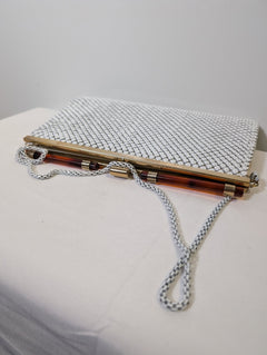 Whiting & Davis Vintage Mesh Evening Bag White with Tortoiseshell Accents - Image 2
