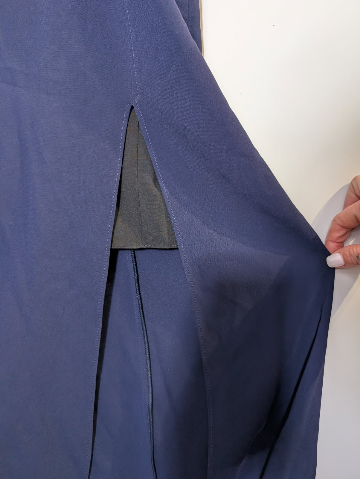 Ginger & Smart Navy Blue Maxi Dress - Elegant V-Neck Cape Detail - Image 2