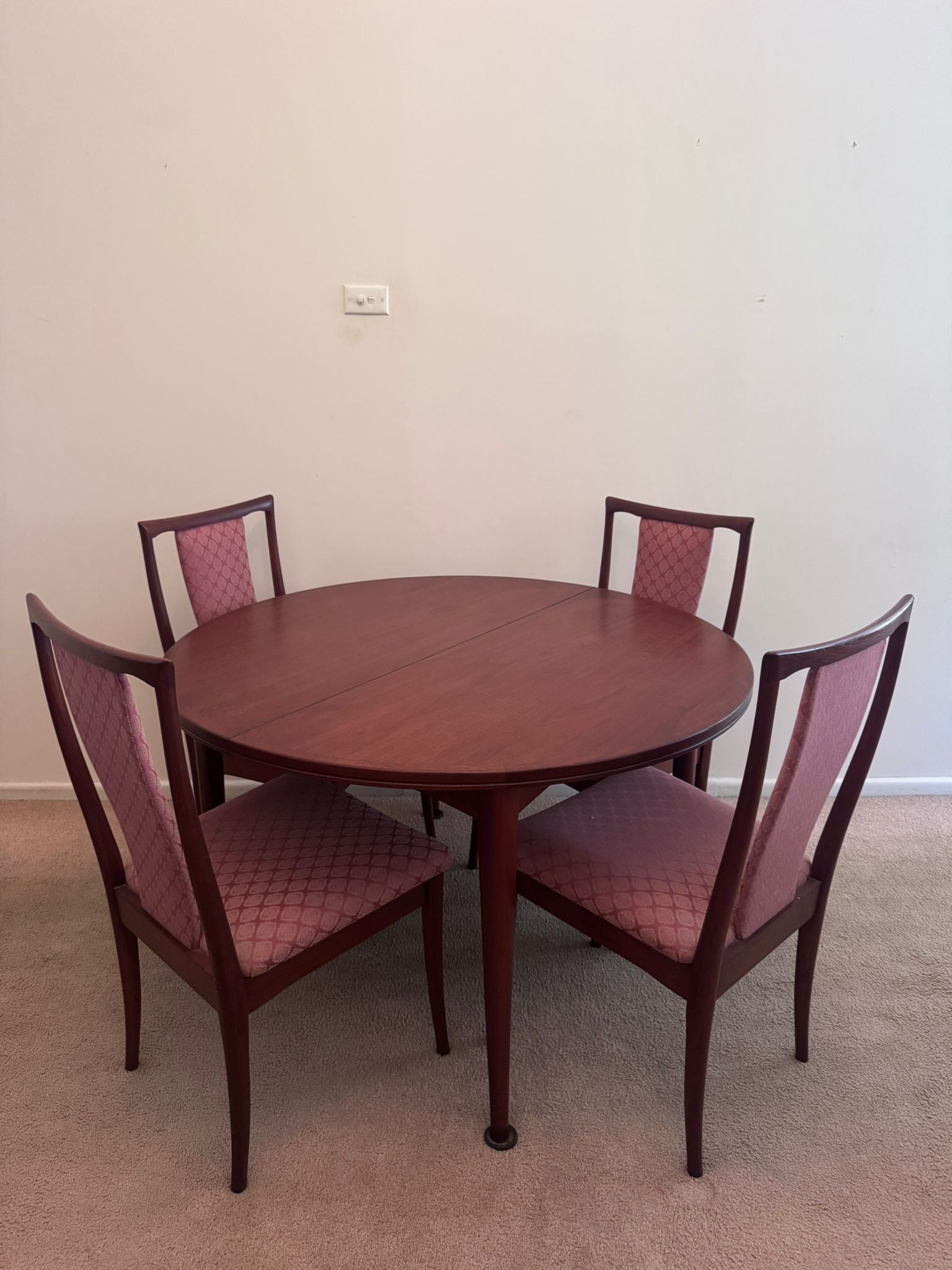 Mid-Century Modern Round Dining Table and Four Chairs Set - Walnut Finish - Image 11
