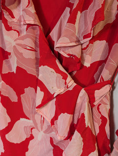 HANSEN&GRETEL Floral Ruffle Wrap Dress Red Pink Size S - Image 2