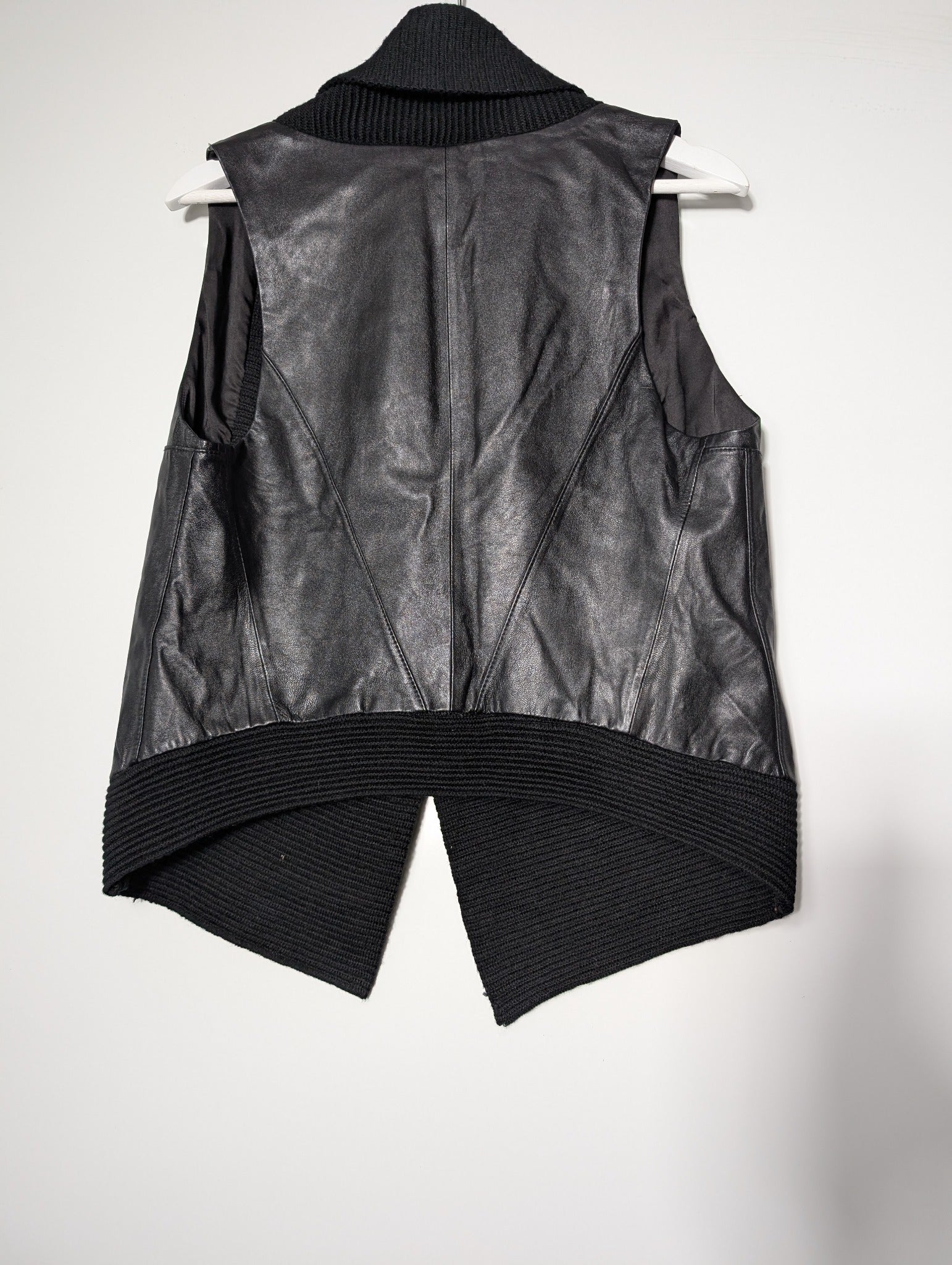 MM6 Maison Margiela Leather and Knit Open Front Vest Black Size 6 - Image 5