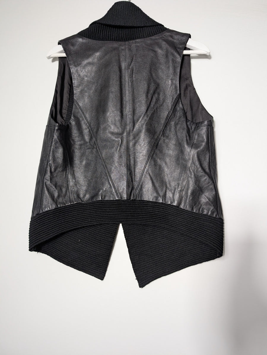 MM6 Maison Margiela Leather and Knit Open Front Vest Black Size 6 - Image 5