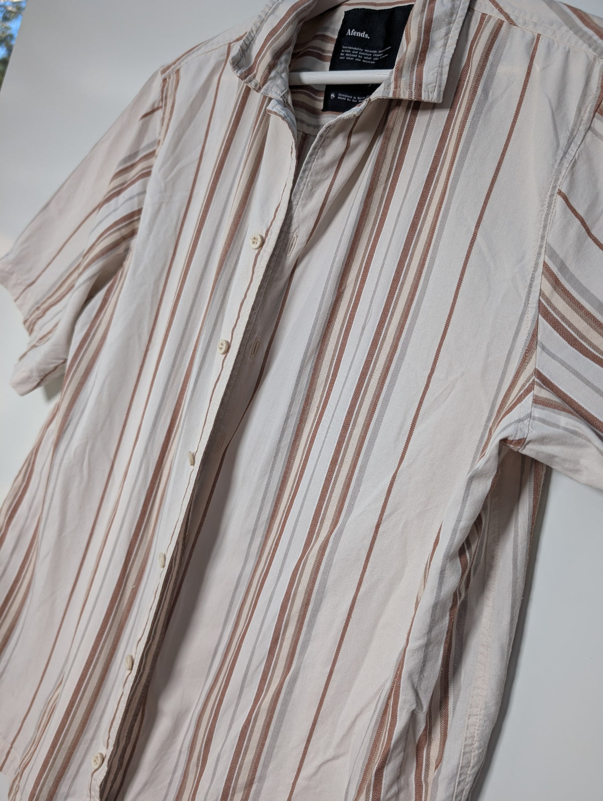Afends Striped Short Sleeve Shirt Men's Size L - Image 3