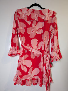 HANSEN&GRETEL Floral Ruffle Wrap Dress Red Pink Size S - Image 6