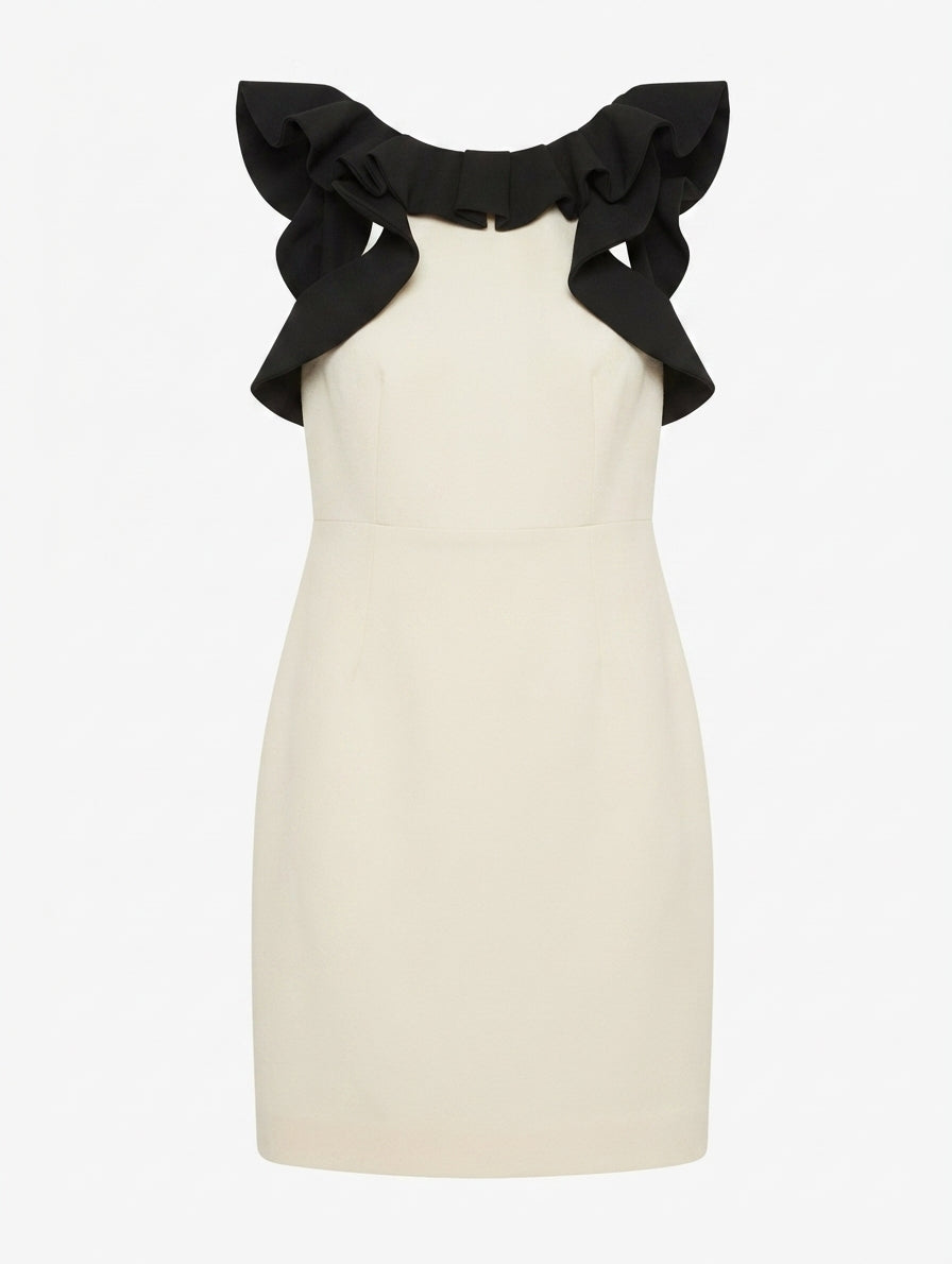 Rachel Gilbert Ruffle Detail Dress Cream and Black Size 2 - Image 1
