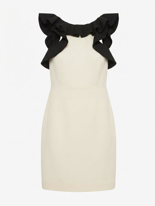 Rachel Gilbert Ruffle Detail Dress Cream and Black Size 2 - Image 1