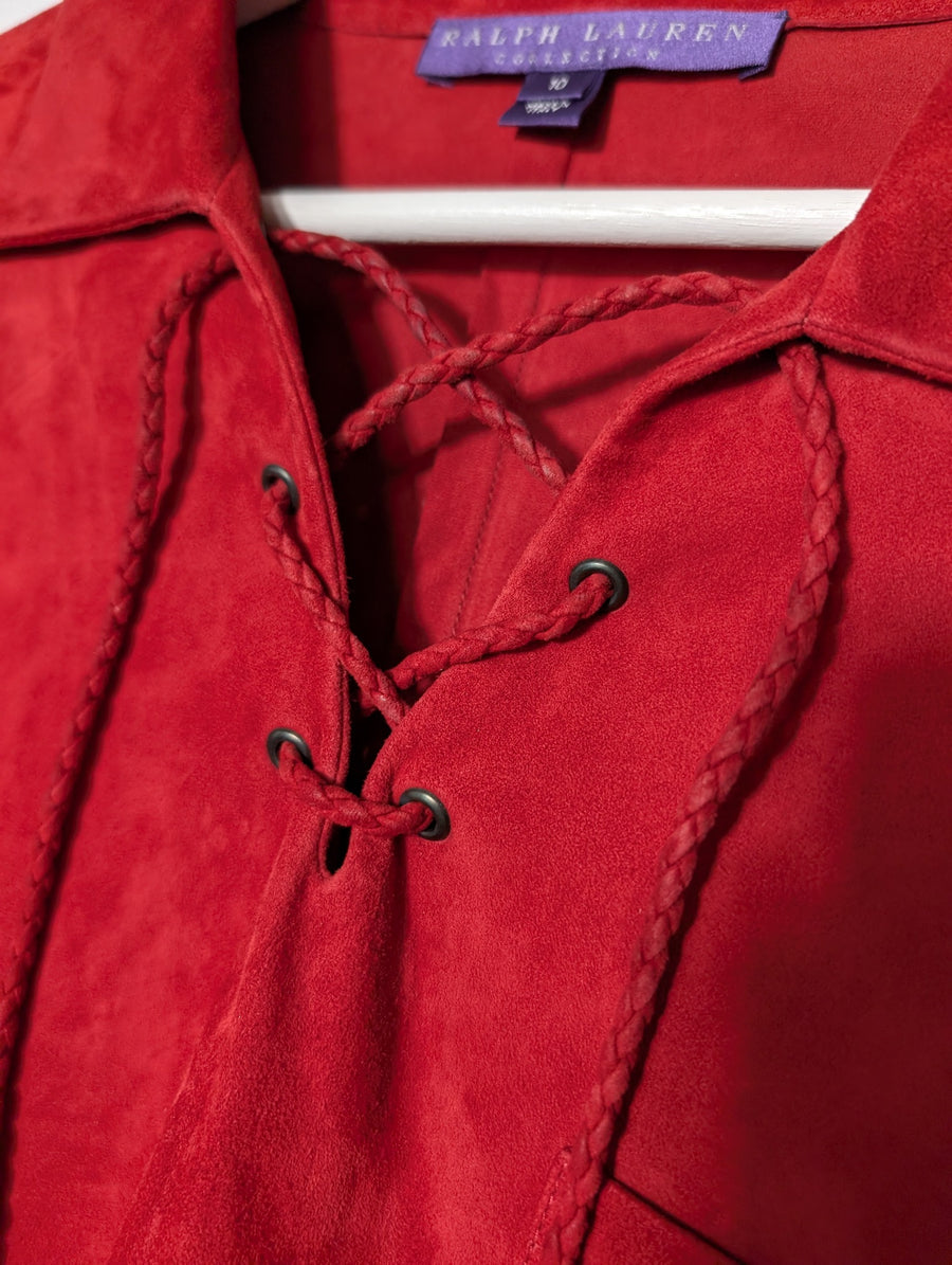 Ralph Lauren Collection Suede Lace-Up Shirt Red Size 10 - Image 3