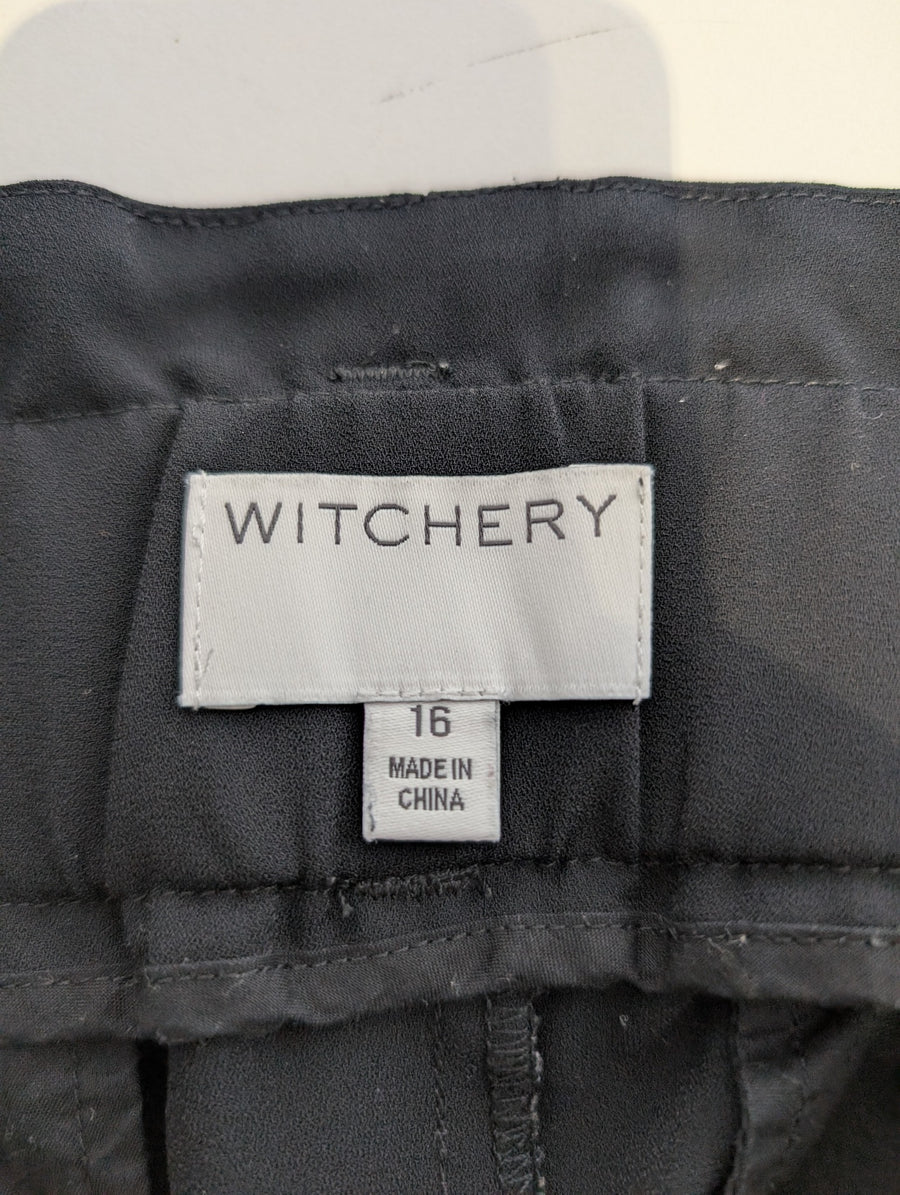 Witchery High-Waisted Belted Trousers Black Women's Size 16 - Image 2