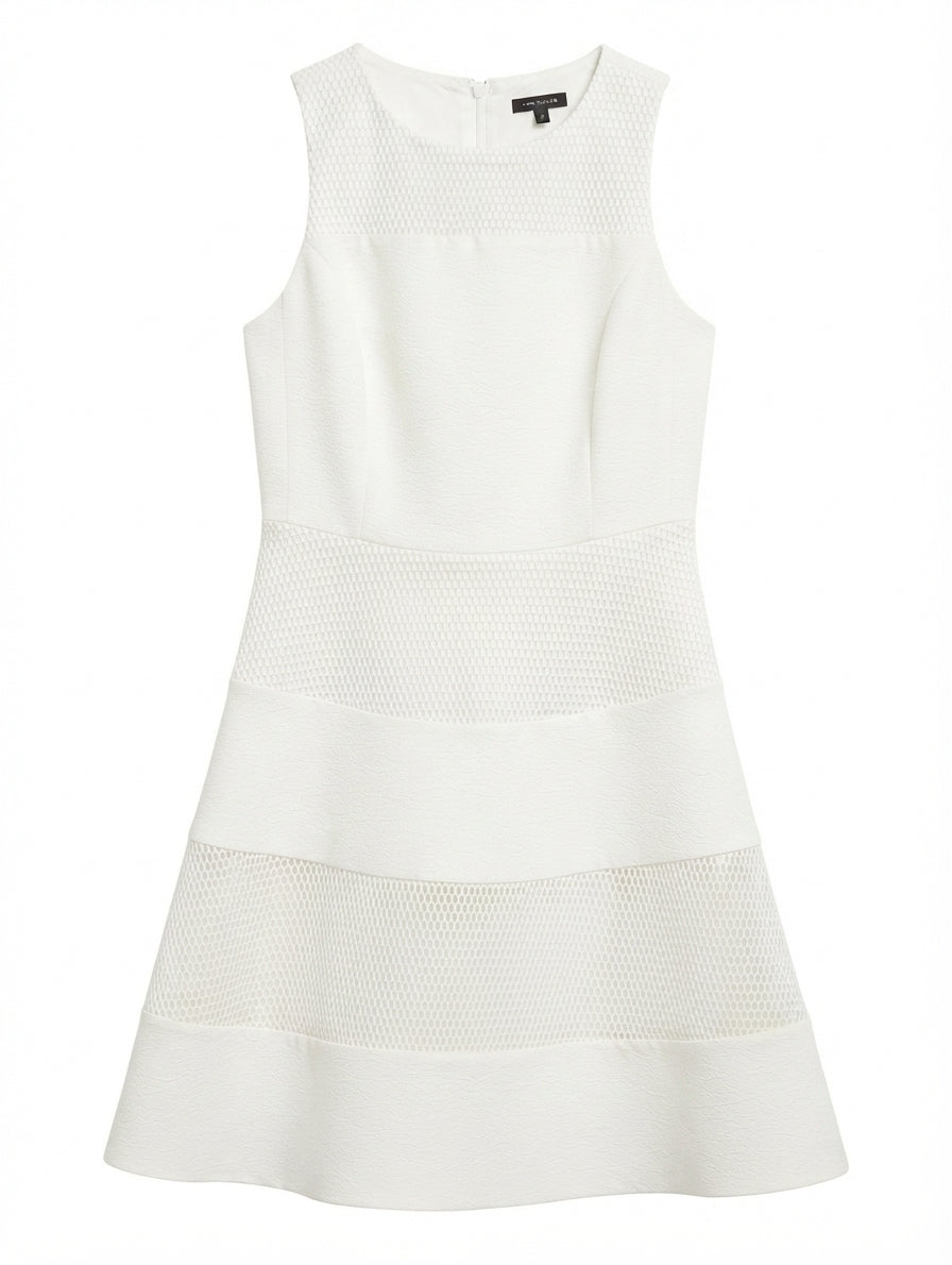 Ann Taylor Fit and Flare Dress White Sleeveless Textured Mesh Panel Size 6 - Image 1