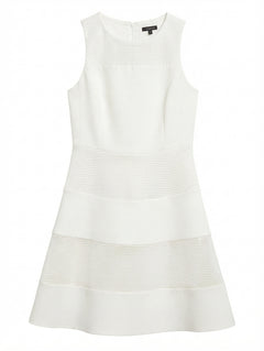 Ann Taylor Fit and Flare Dress White Sleeveless Textured Mesh Panel Size 6 - Image 1
