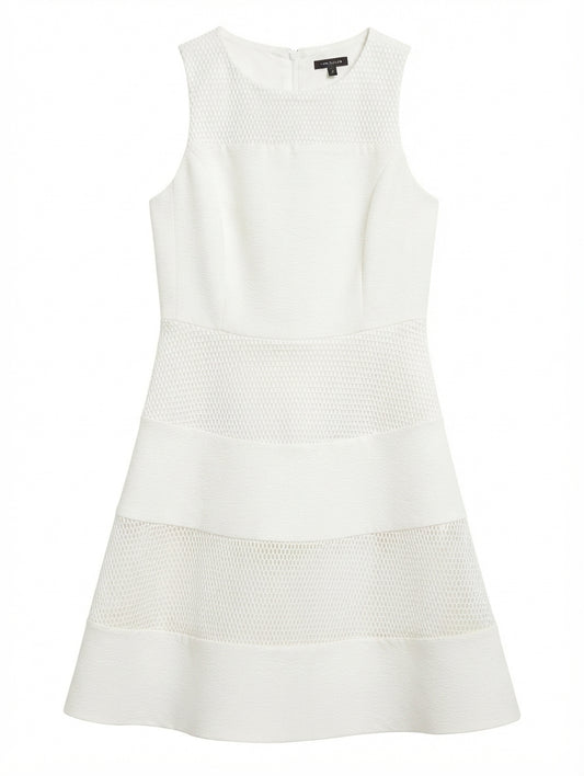 Ann Taylor Fit and Flare Dress White Sleeveless Textured Mesh Panel Size 6 - Image 1