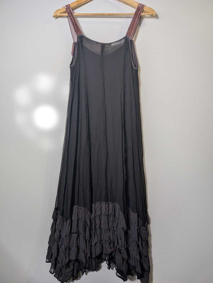 Lee Mathews Silk Chiffon Ruffle Hem Slip Dress Black Size 1 - Image 4