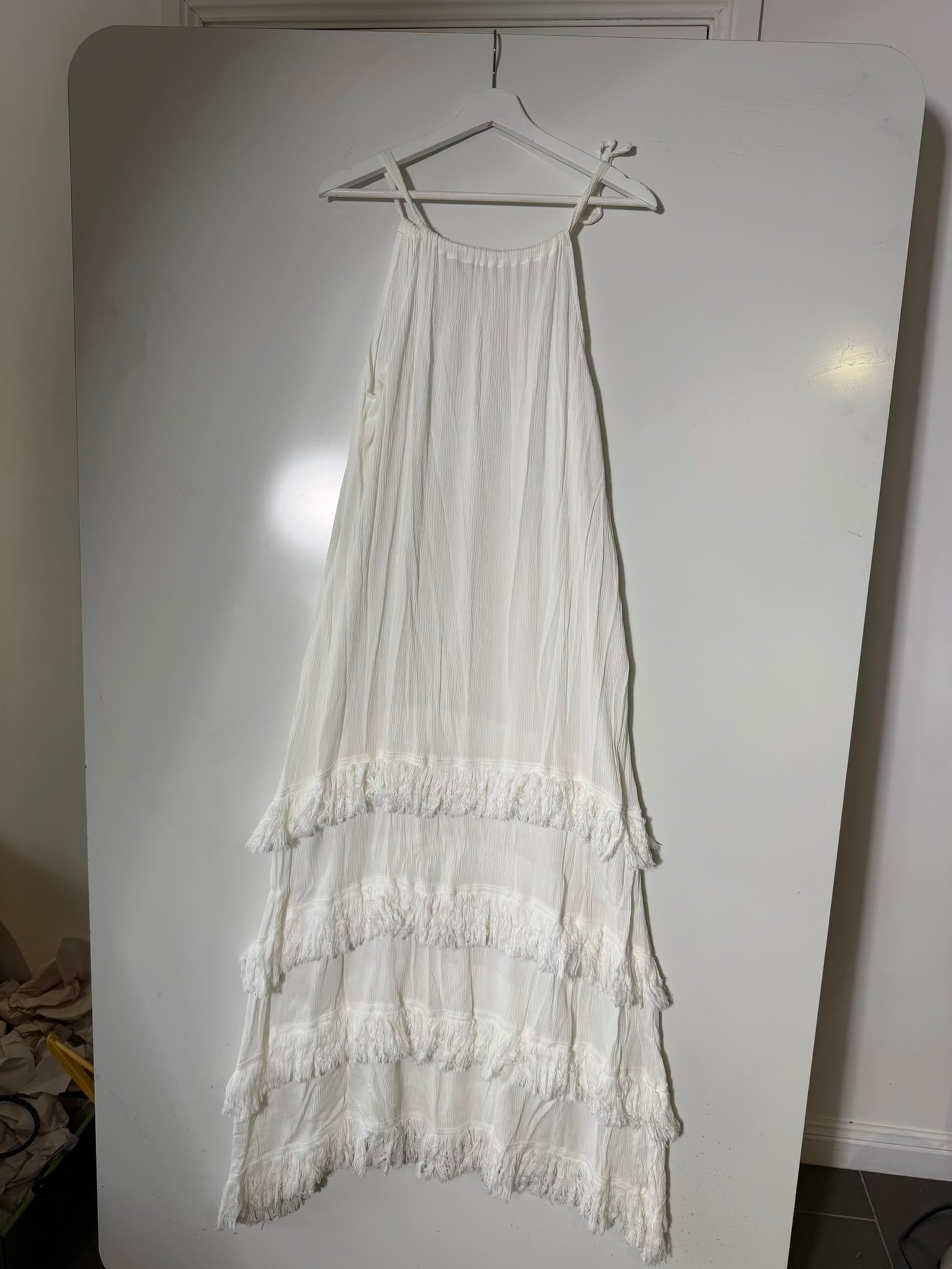 Unbranded White Tiered Fringe Maxi Dress Sleeveless - Image 4