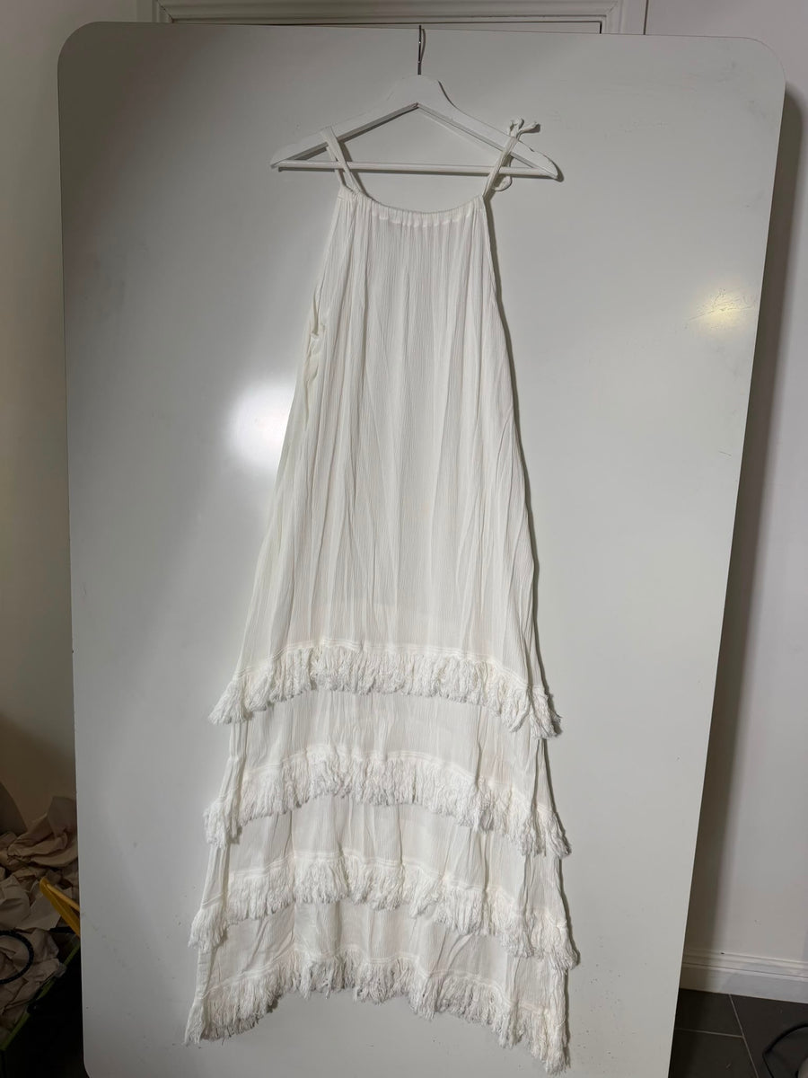 Unbranded White Tiered Fringe Maxi Dress Sleeveless - Image 4