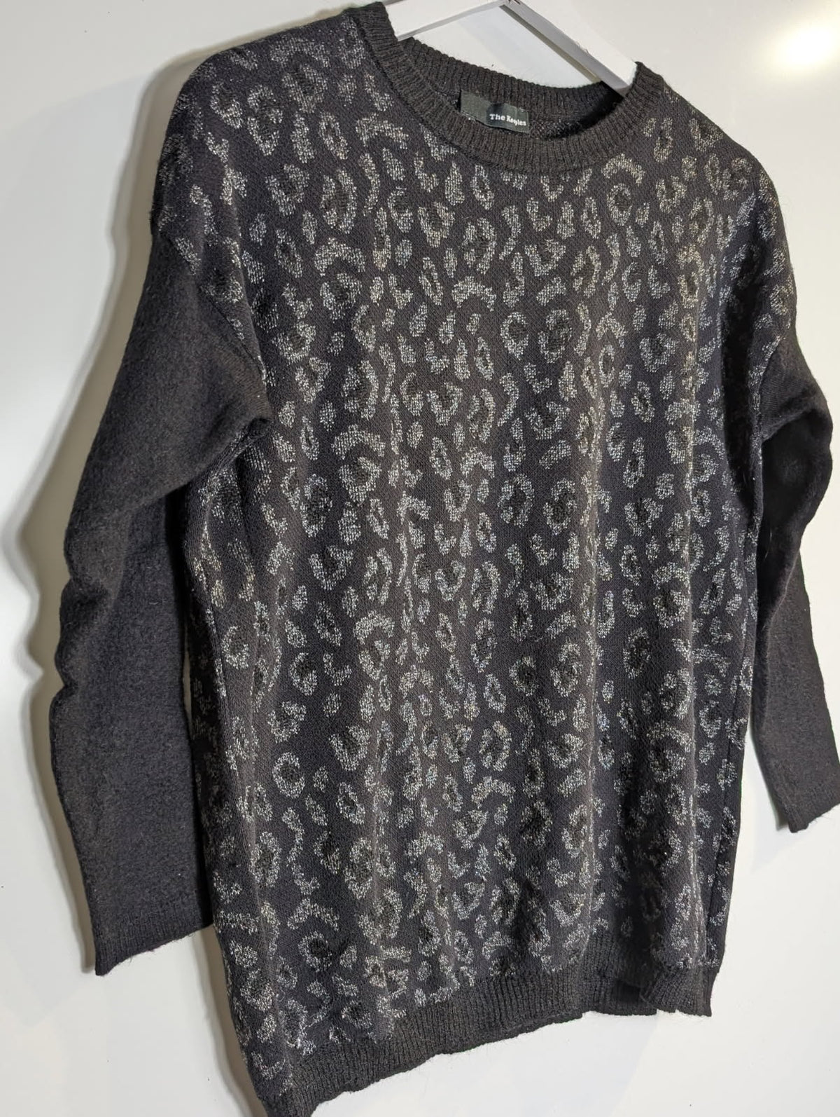 The Kooples Metallic Leopard Print Sweater Black Silver Size M - Image 4