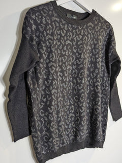 The Kooples Metallic Leopard Print Sweater Black Silver Size M - Image 4