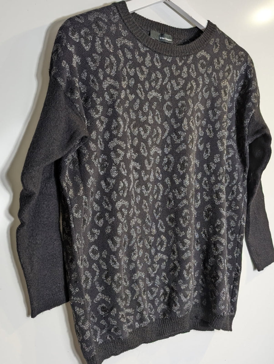The Kooples Metallic Leopard Print Sweater Black Silver Size M - Image 4