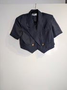 Adieu Elegance Vintage Short Sleeve Cropped Blazer Navy Blue - Image 4