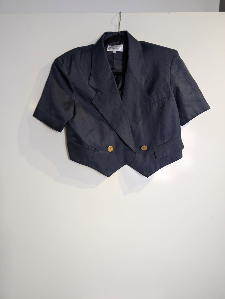 Adieu Elegance Vintage Short Sleeve Cropped Blazer Navy Blue - Image 4