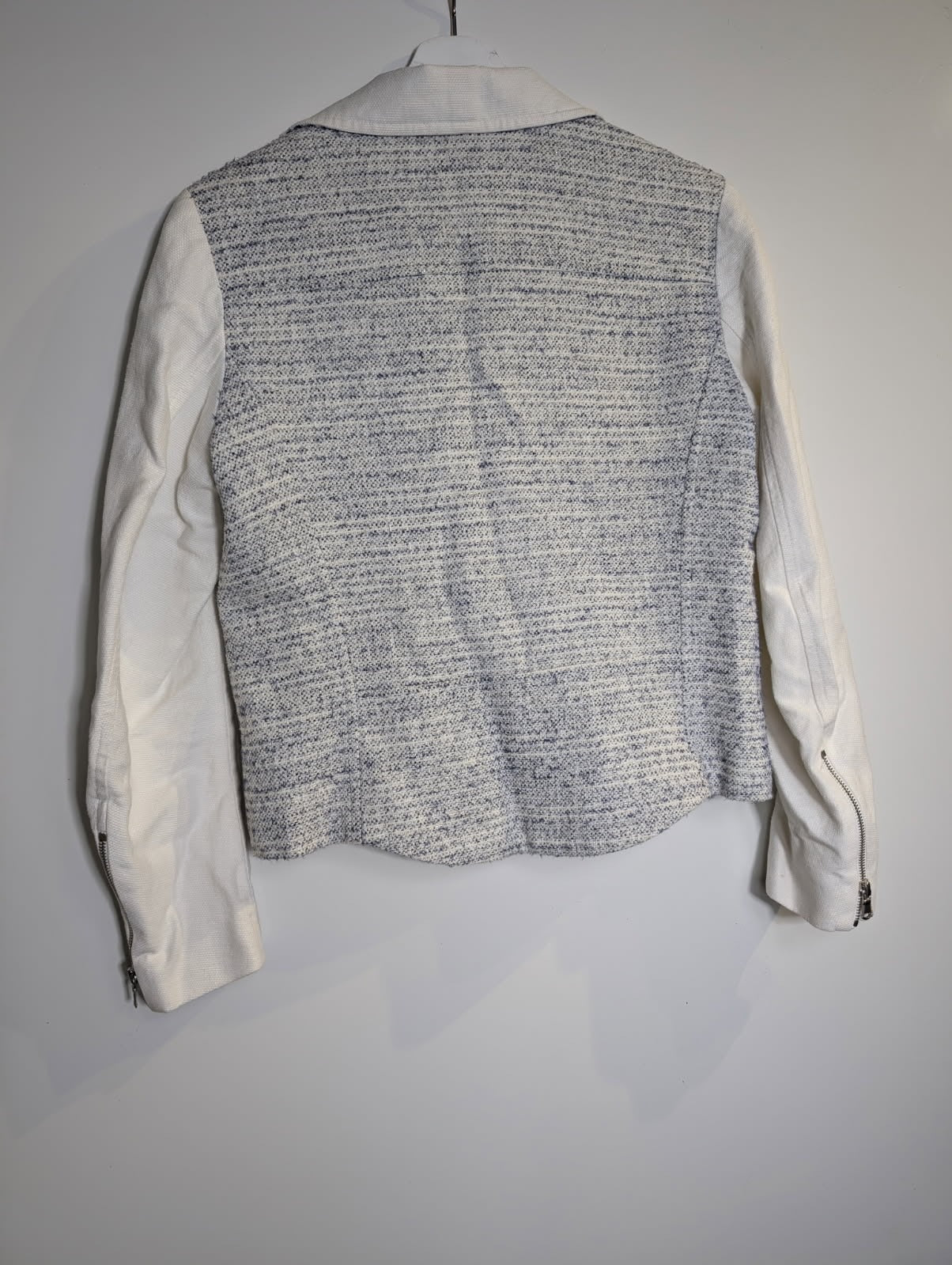 Sandro Paris Tweed and Canvas Biker Jacket Women's Size 40 - Image 4