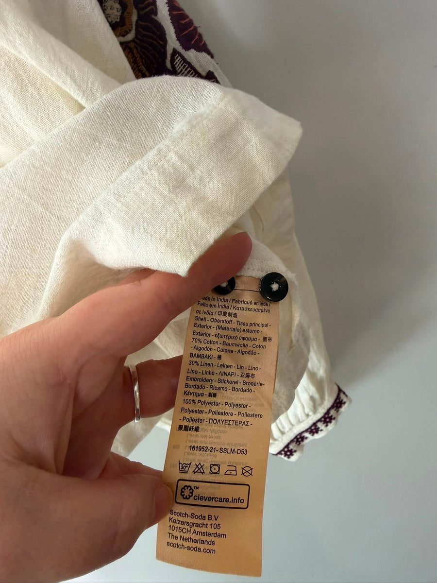 Scotch & Soda Maison Scotch Embroidered Sleeve Blouse Cream - Image 3