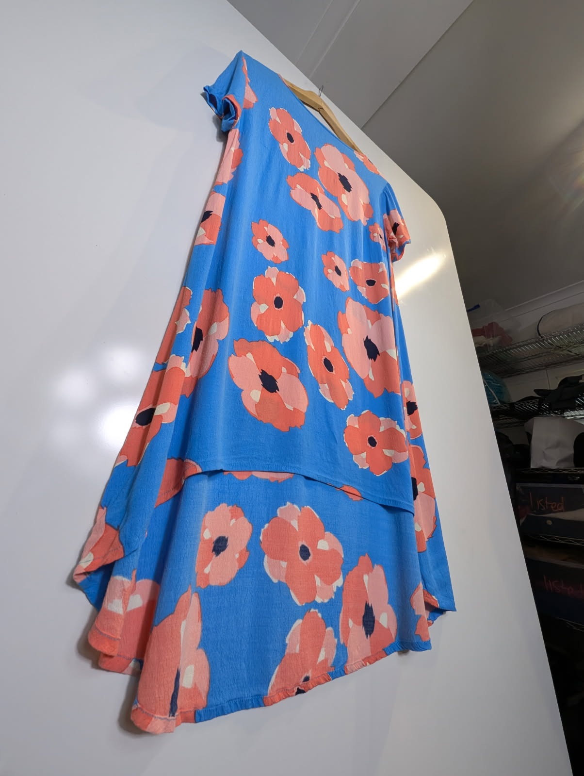 Mister Zimi Floral High-Low Dress Blue & Peach Poppy Print - Image 5