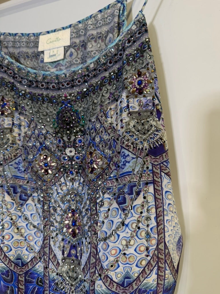 Camilla Silk Embellished Cami Top Blue Floral Playsuit Print Size S - Image 12