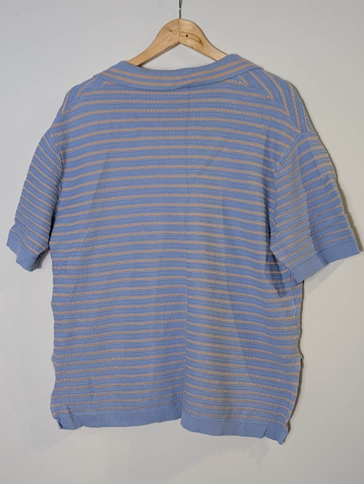 Ceres Life Striped Knit Polo Shirt - Blue & Beige Short Sleeve - Image 2