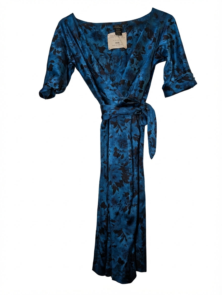 Collette Dinnigan Silk Wrap Dress Blue Floral Print XS - Image 1