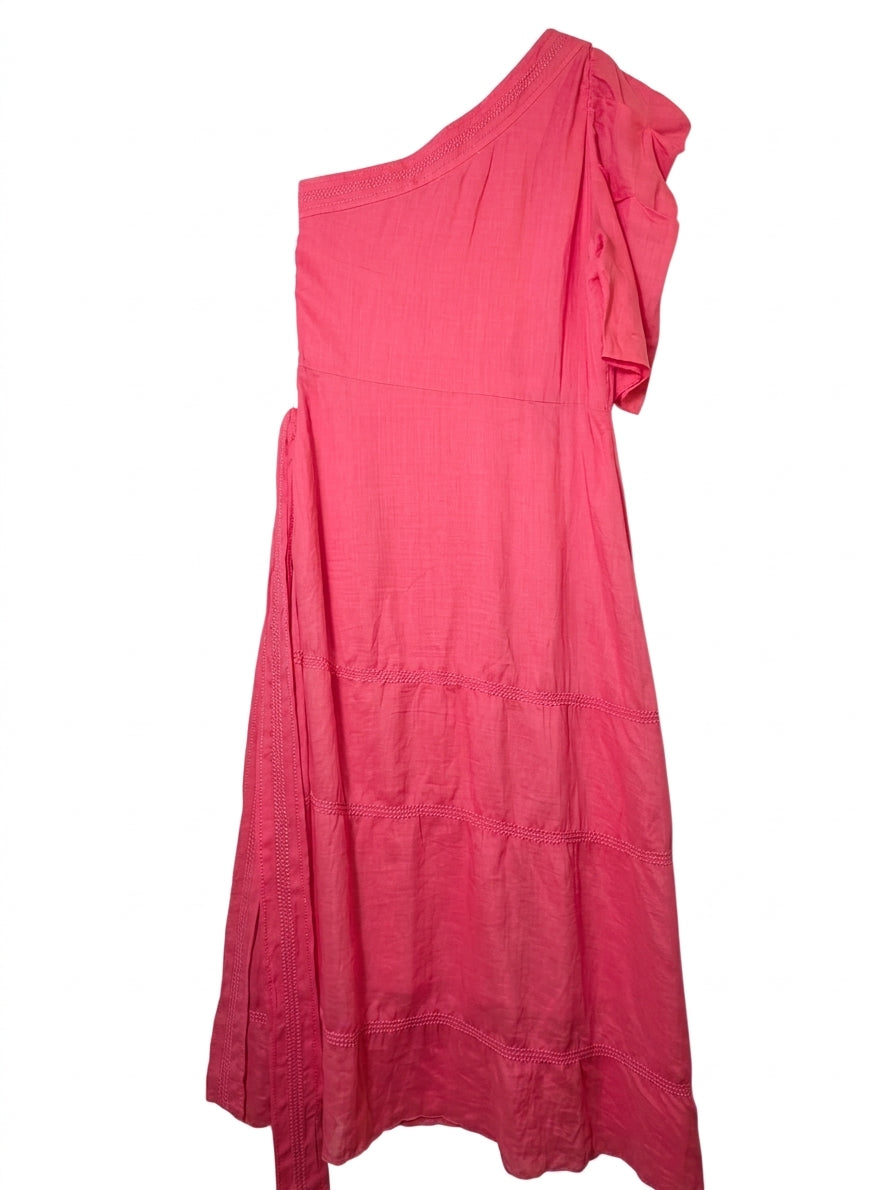 Morrison One-Shoulder Tiered Midi Dress Pink Size 2 - Image 1