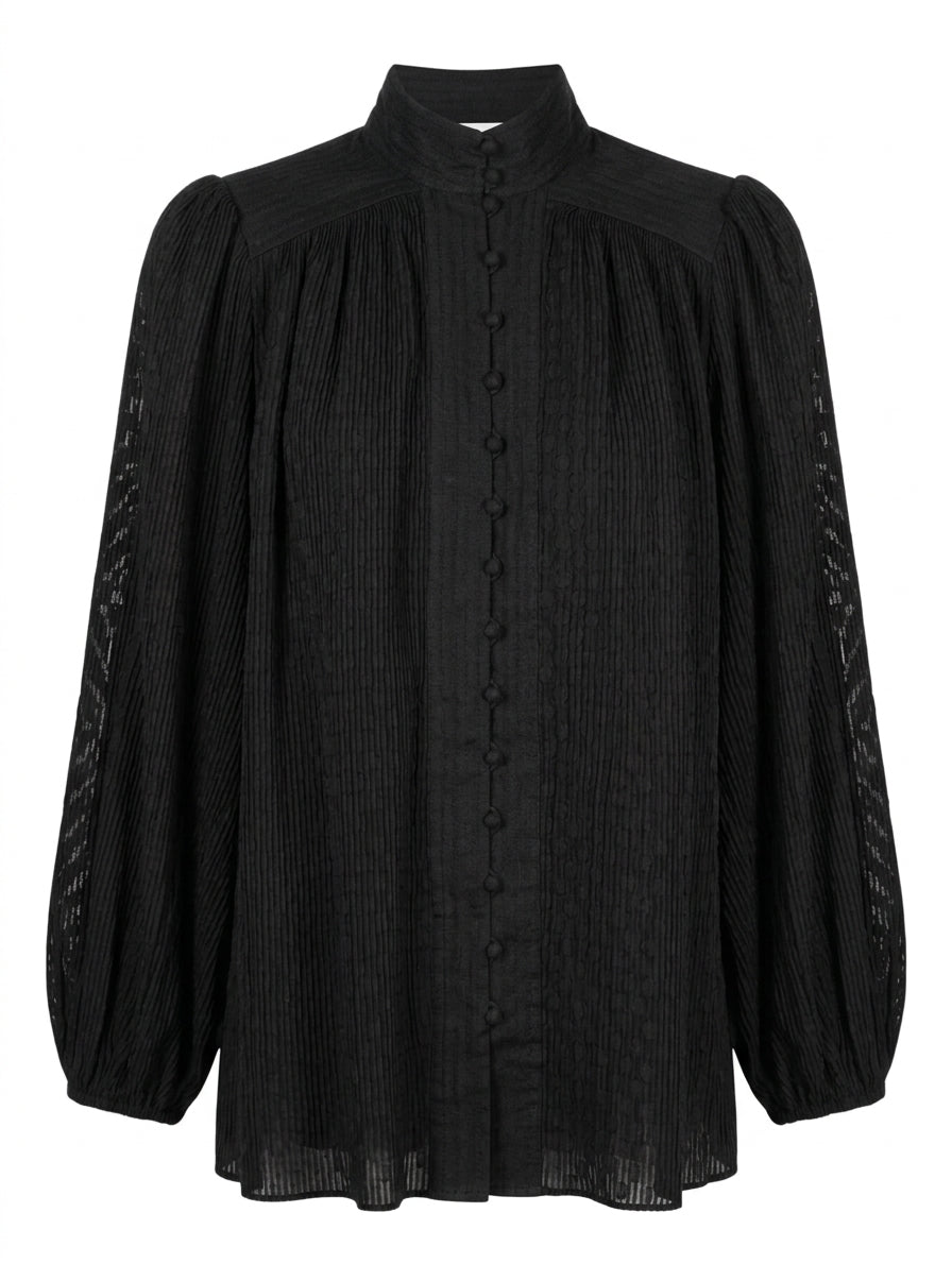 Zimmermann Victorian-Style Pleated Blouse Black Size 1 - Image 1